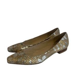 Stuart Weitzman Beige Brown Silver Snakeskin Leather Flats Sz 8.5 Nice!